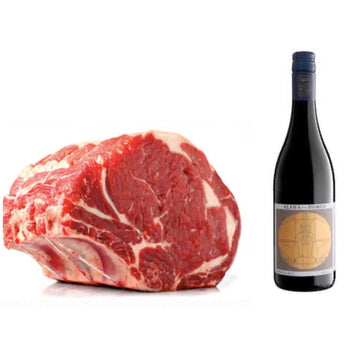 Grass Fed (Halal) Angus Beef OP (Tomahawk without bone) Ribeye Steak (Fore Rib/on the bone) 1.13kg, with a bottle of Syrah (Shiraz), Te Awanga Estate, Hawkes Bay, 2017 from New Zealand