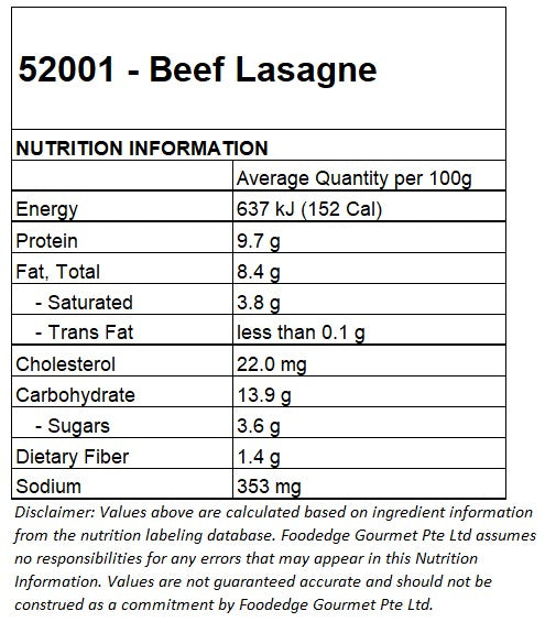 Beef Lasagna (Halal), 250g, frozen