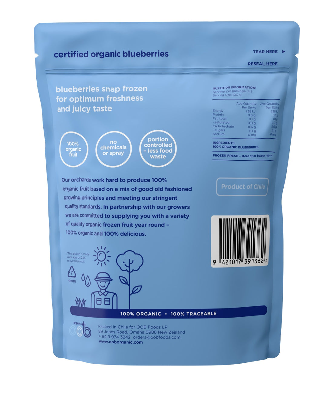 OOB, Organic Blueberries, 450g, frozen