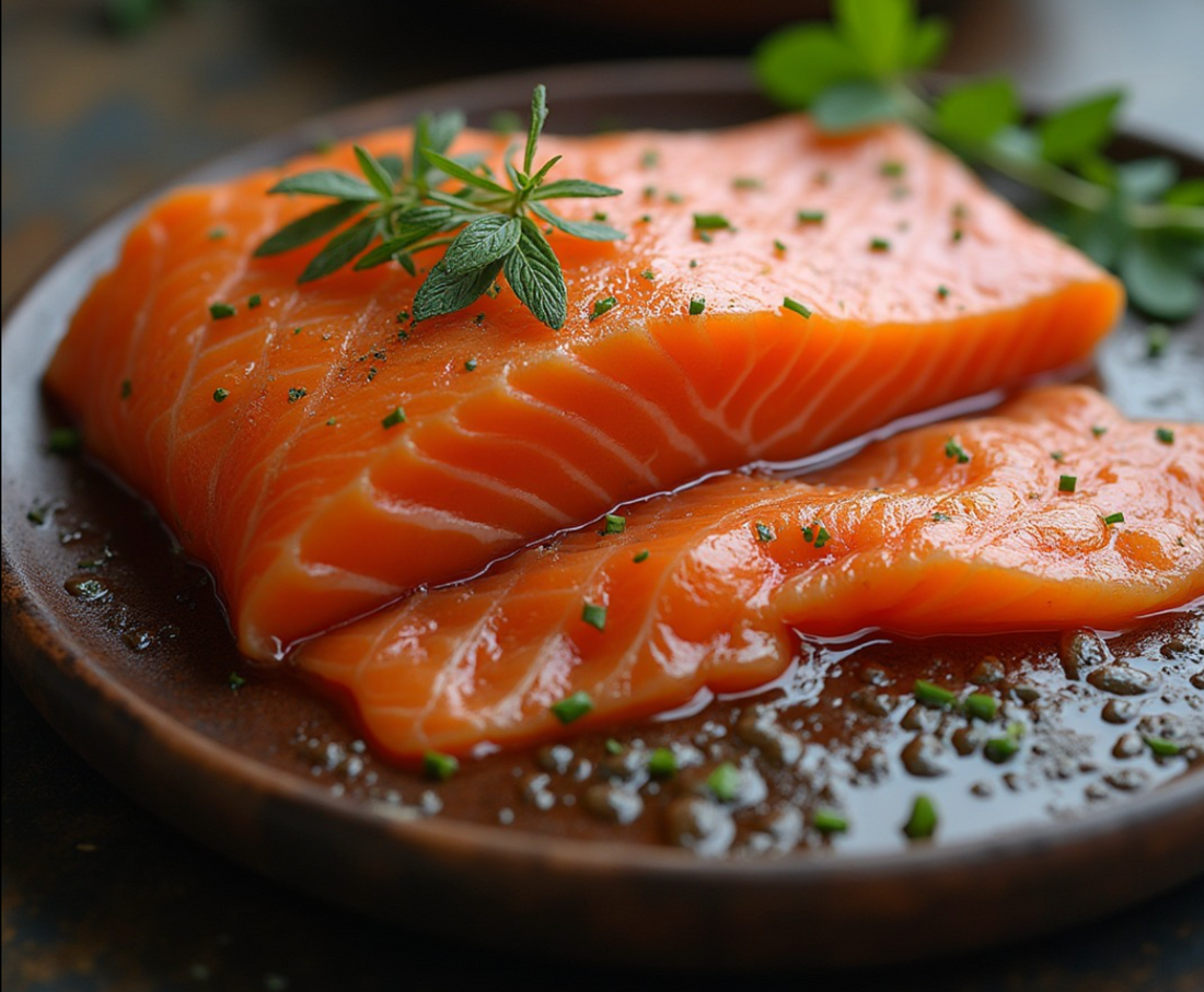 Hot Smoked Salmon Portion, Peppermix Flavour, skin on, boneless, 250g, price/pack, frozen