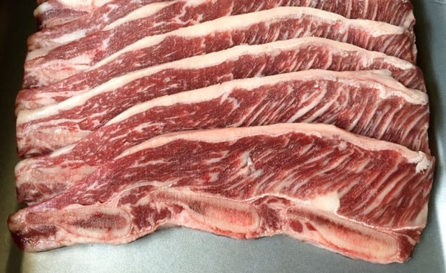 Angus Beef Short Ribs (LA/Flanken Cut/Korean BBQ style), 8mm cut, 1-1.1kg (Halal), price/pack, frozen