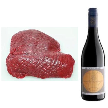 Grass Fed Venison (Red Deer) Rump (370g) with a bottle of Pinot Noir (Black Cottage), Marlborough, 2020
